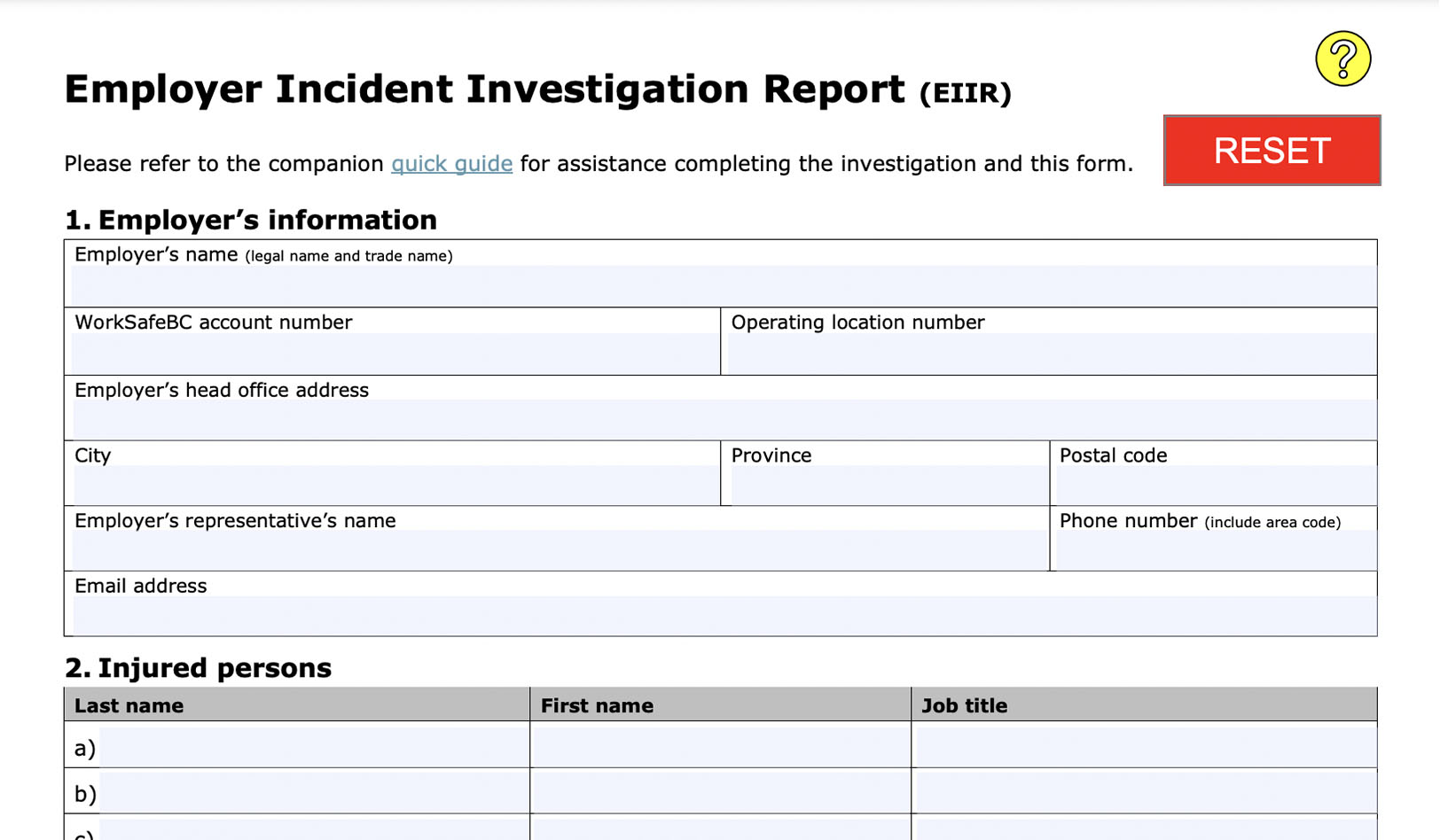 Employer Incident Investigation Report E Eiir Actsafe Safety