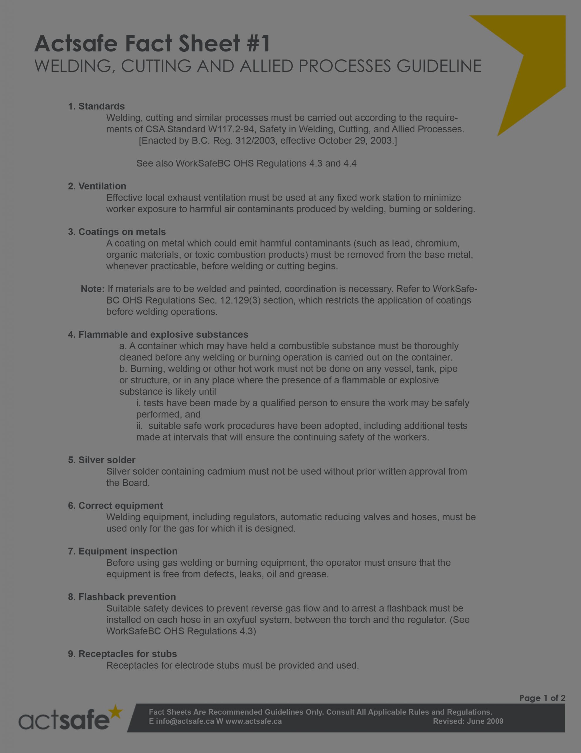 Welding Cutting Allied Processes Fact Sheet Actsafe Safety Association