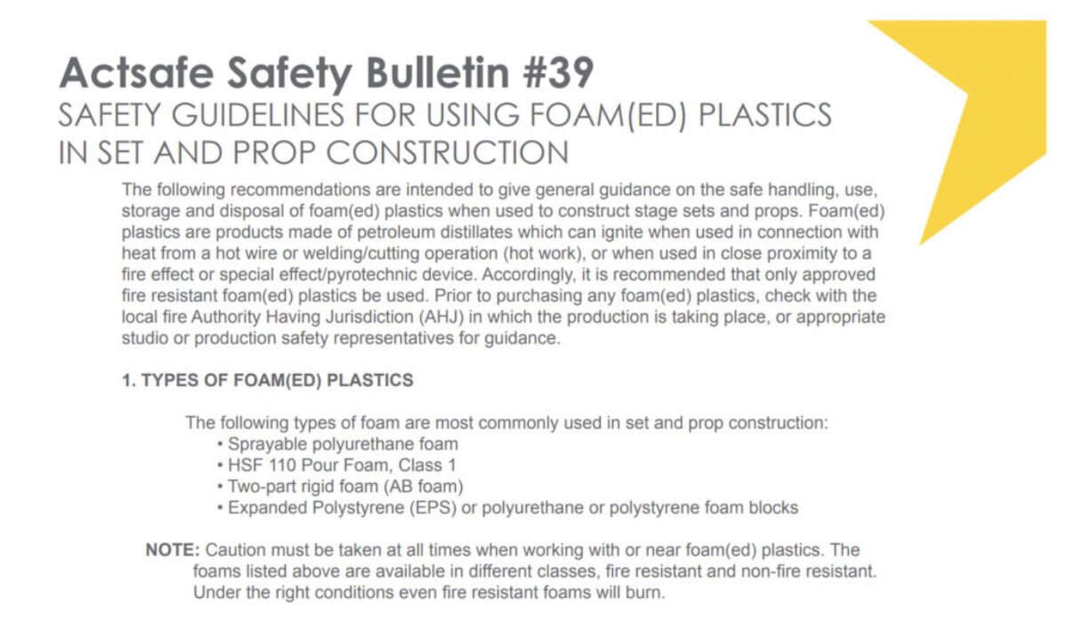 #39 Safety Guidelines for Using Foam(ed) Plastics in Set and Prop Construction