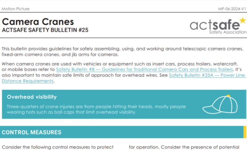 Camera Cranes safety bulletin