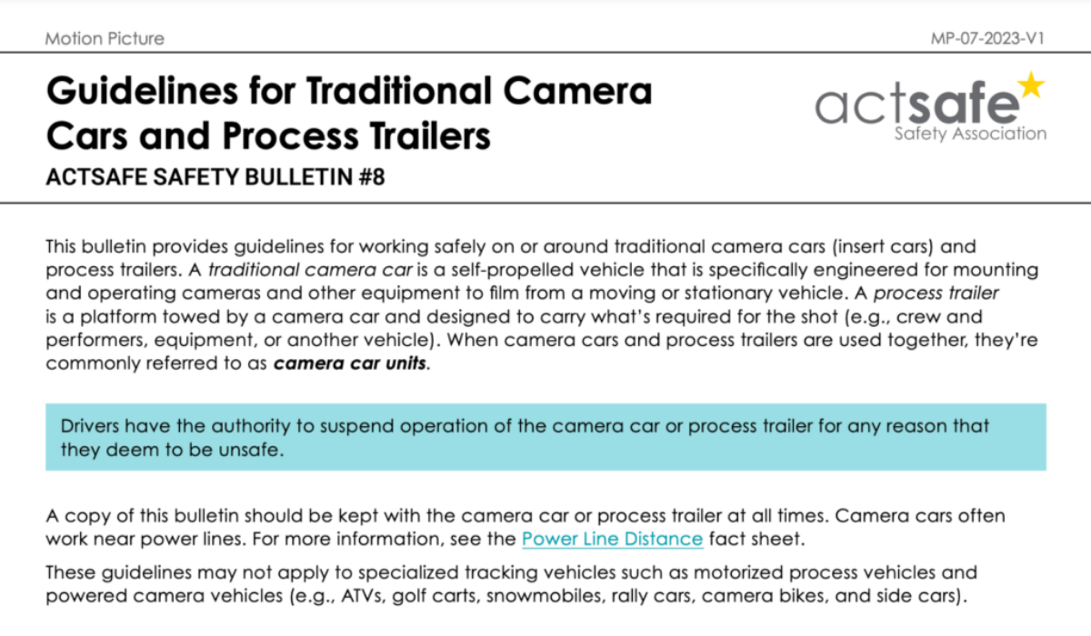 #8 Guidelines for Traditional Camera Cars and Process Trailers