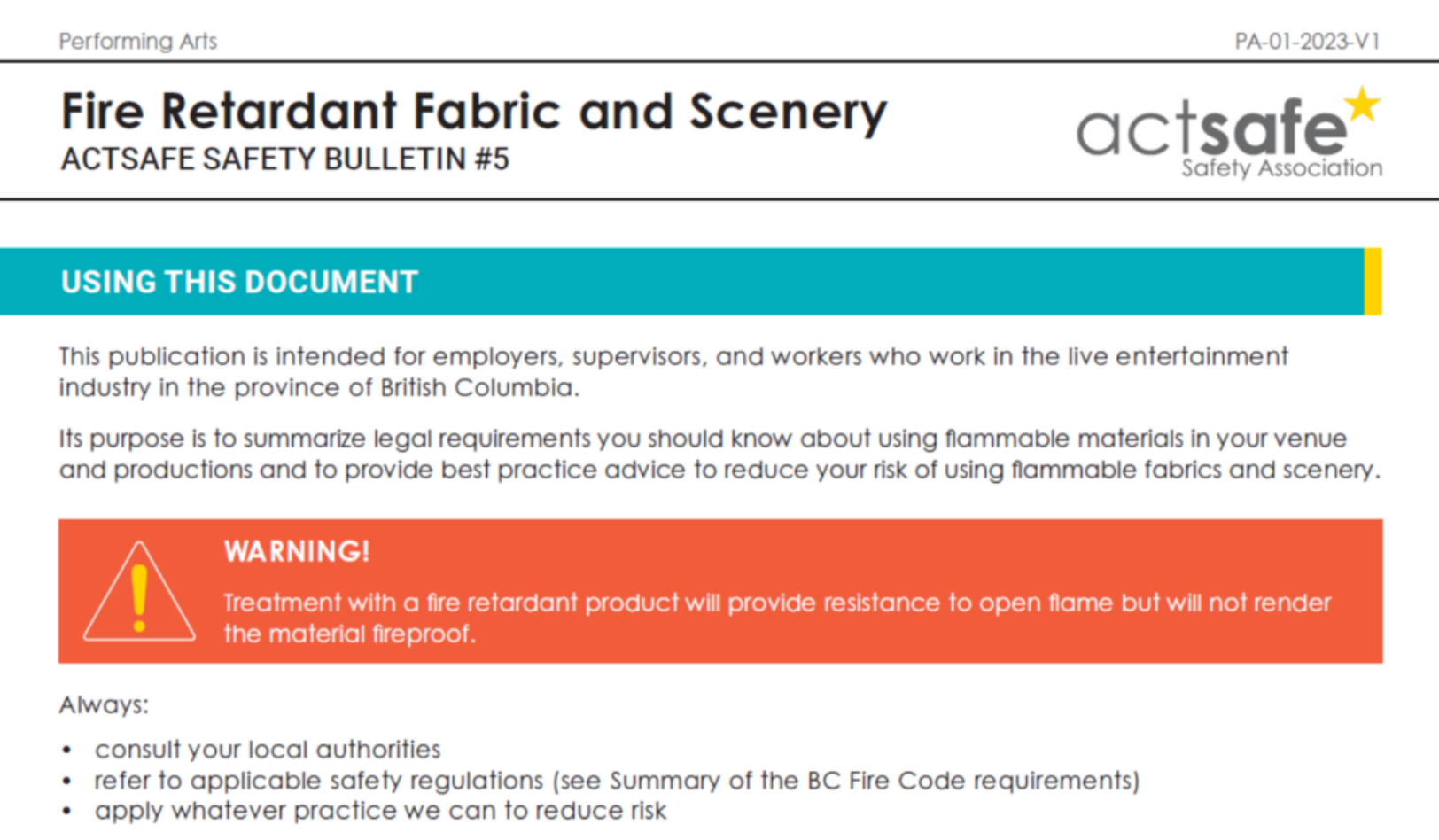 #5 Fire Retardant Fabric and Scenery Safety Bulletin