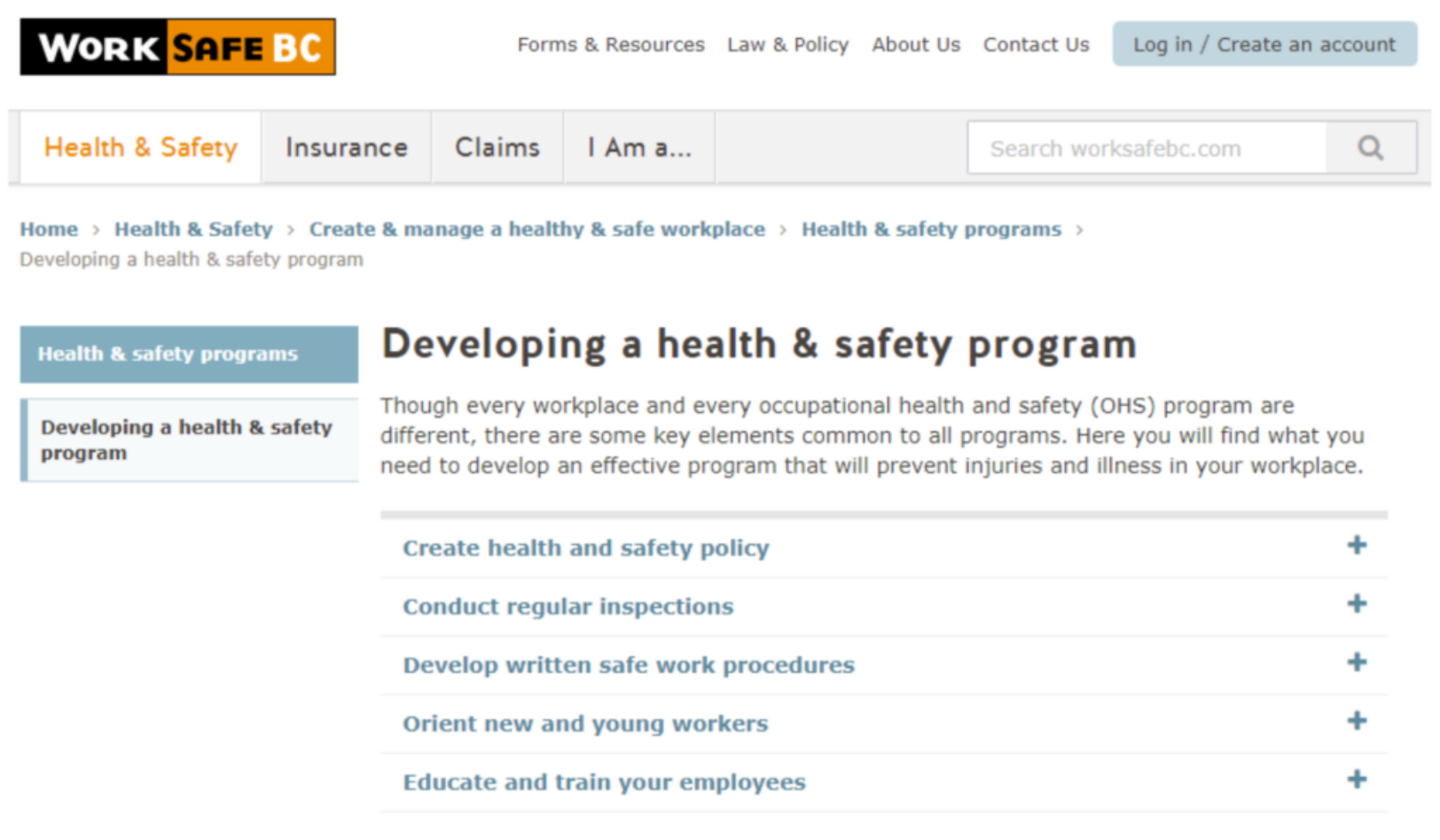 Developing a Health & Safety Program