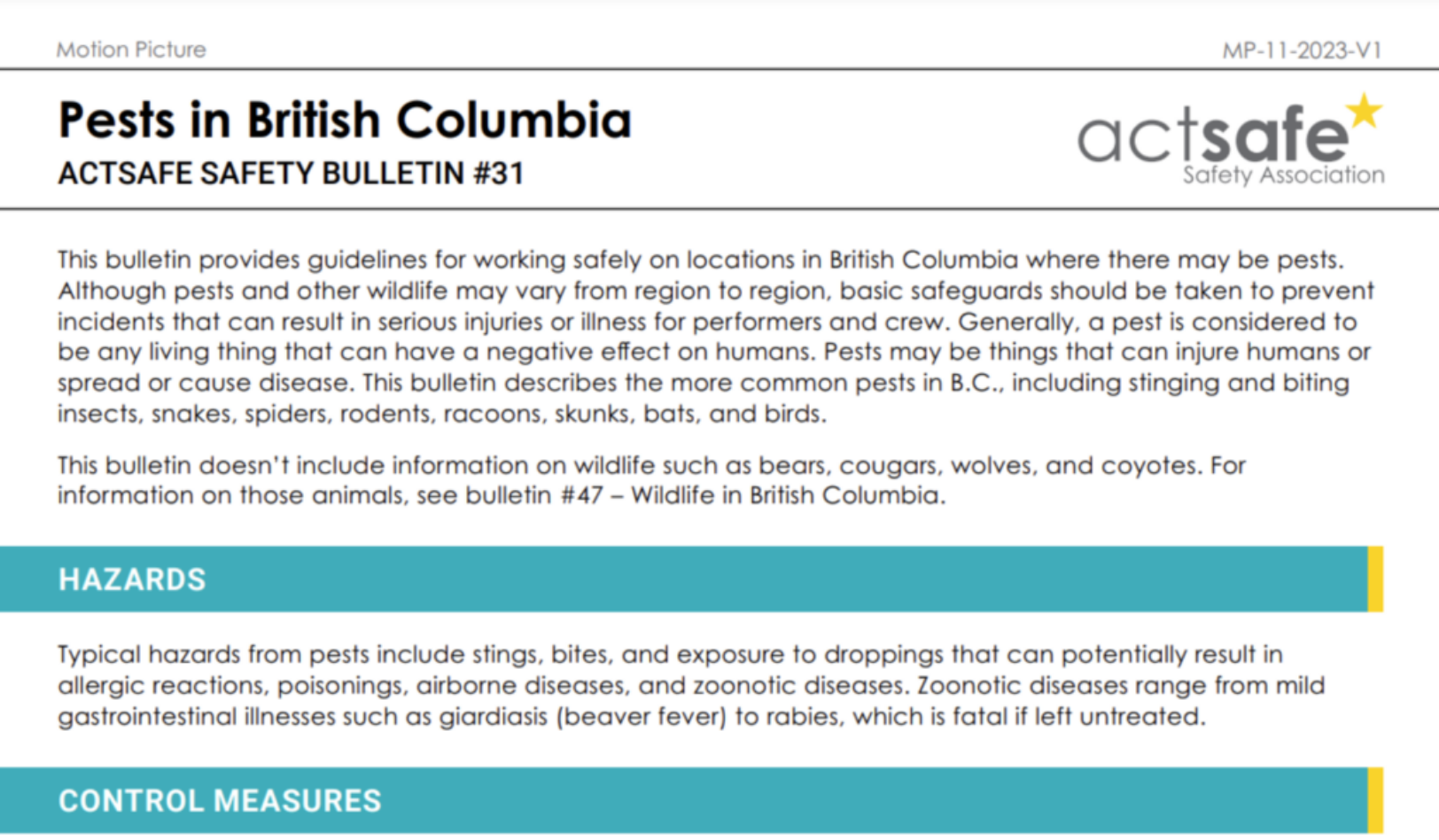 #31 Pests in British Columbia Safety Bulletin