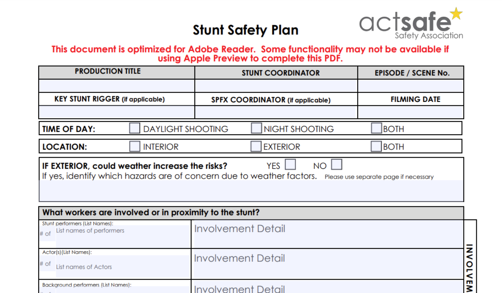 Stunt Safety Plan