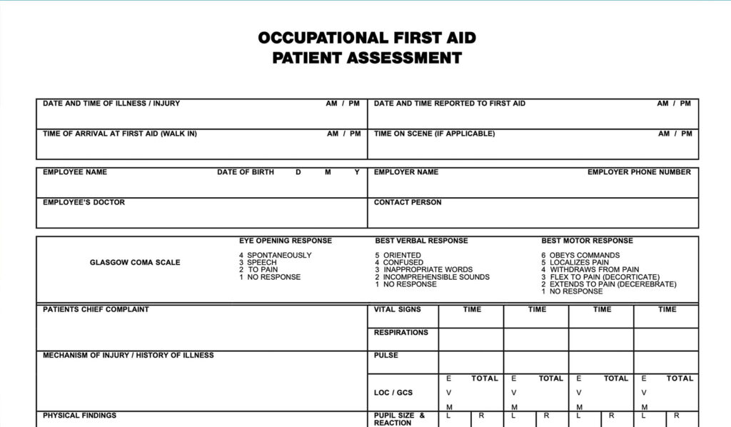 First Aid Patient Assessment Form Actsafe Safety Association 