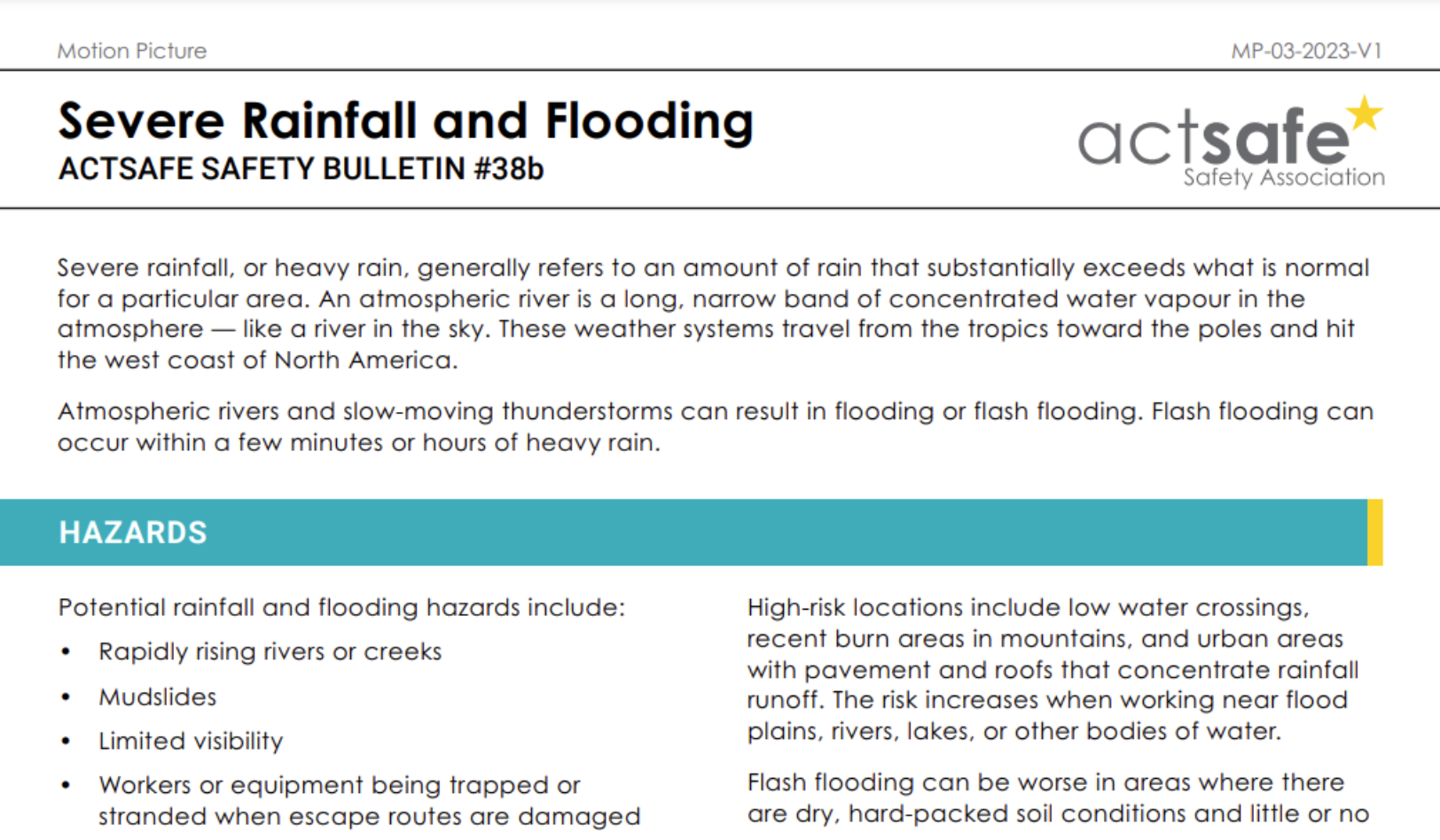 Severe Rainfall and flooding safety bulletin