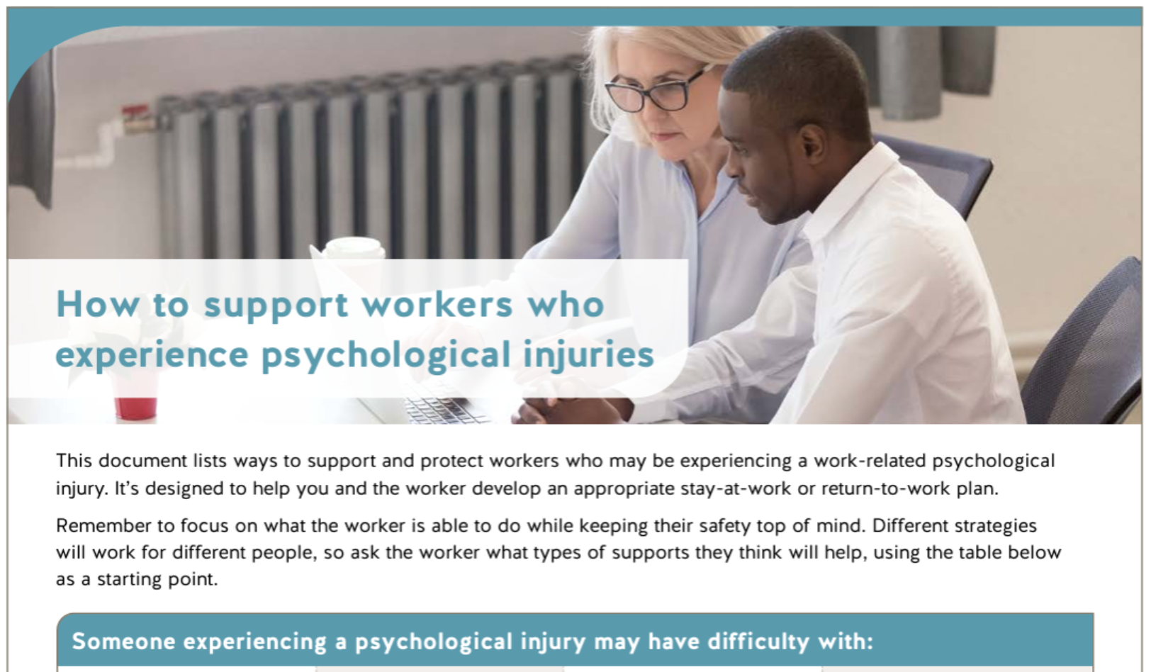How to Support Workers Who Experience Psychological Injuries