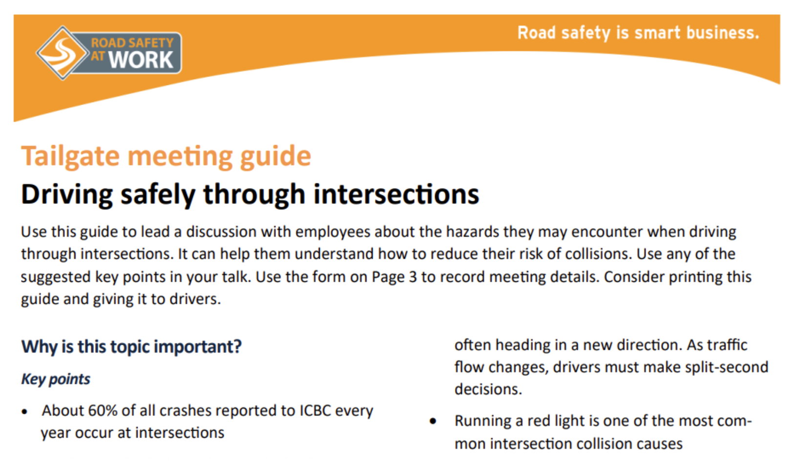 Tailgate meeting guide: Driving safely through intersections