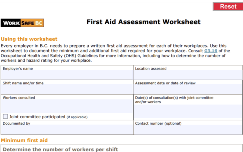 First aid assessment worksheet