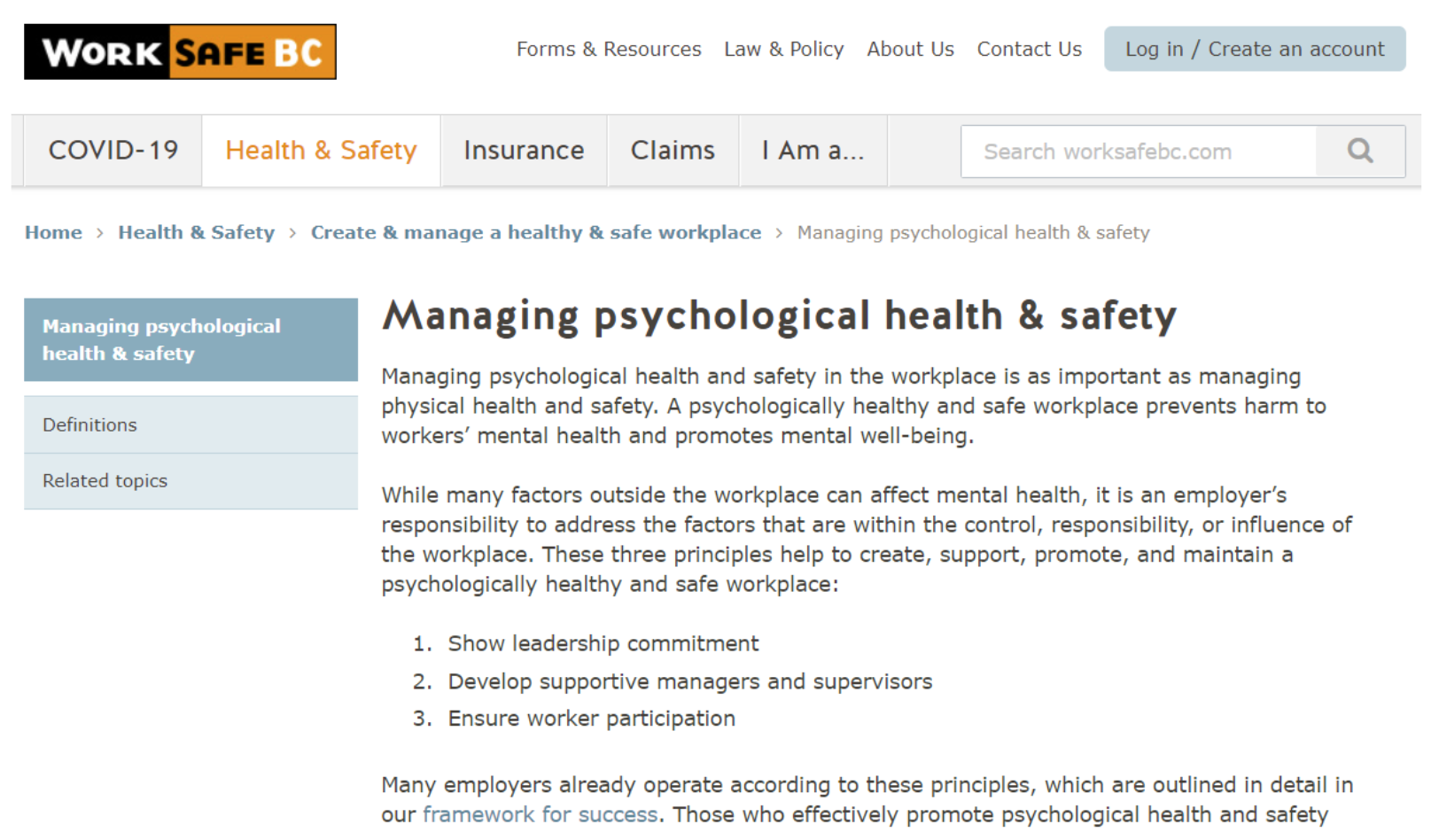 Managing Psychological Health & Safety