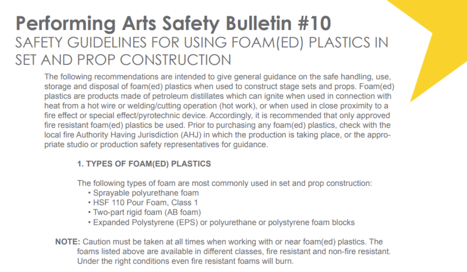 Safety Guidelines for Using Foam(ed) Plastics in Set and Prop Construction – Performing Arts