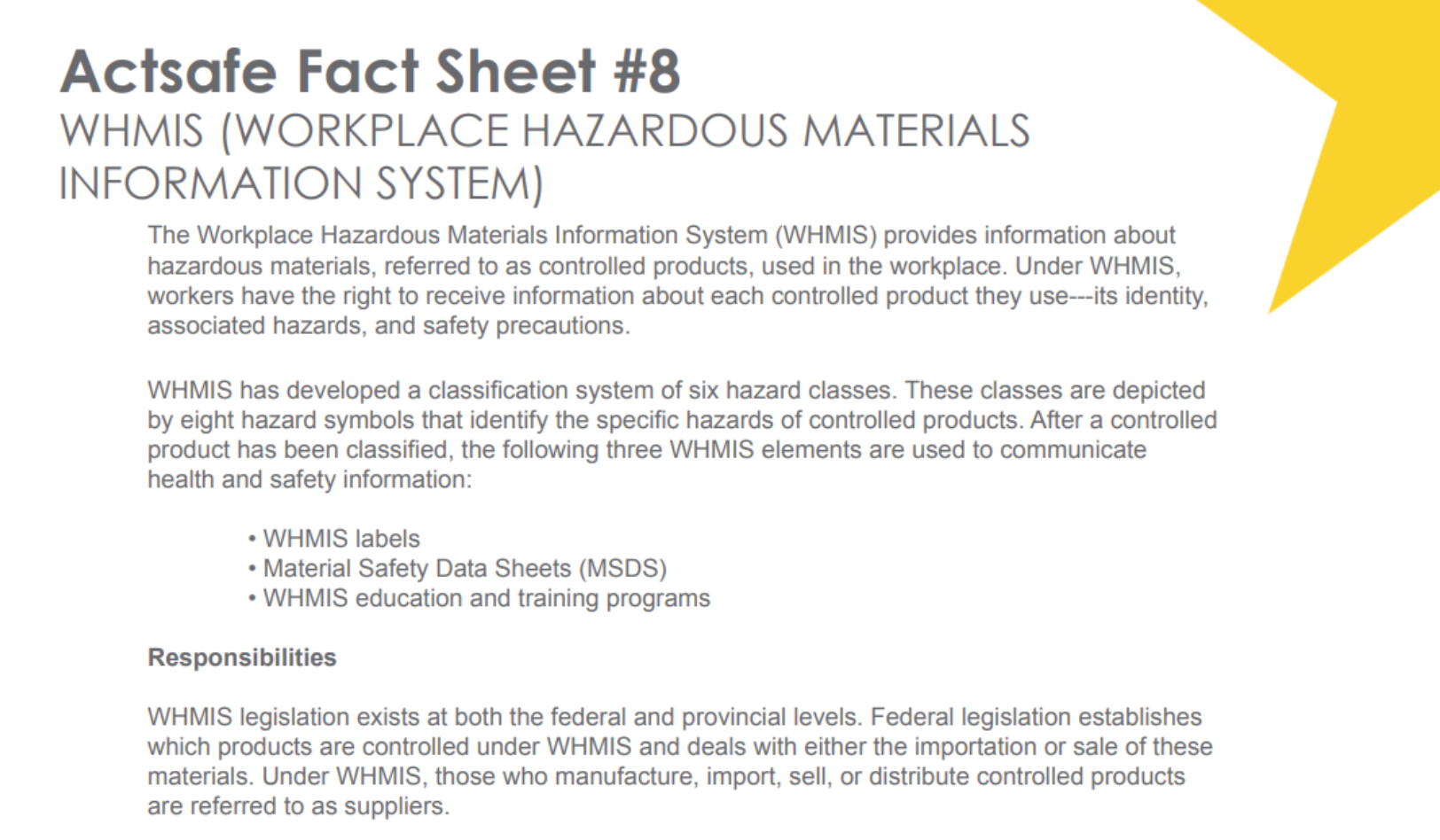 WHMIS Fact Sheet