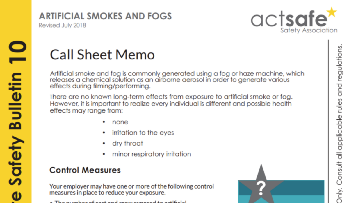 #10 Artificial Smokes and Fogs – Call Sheet Memo