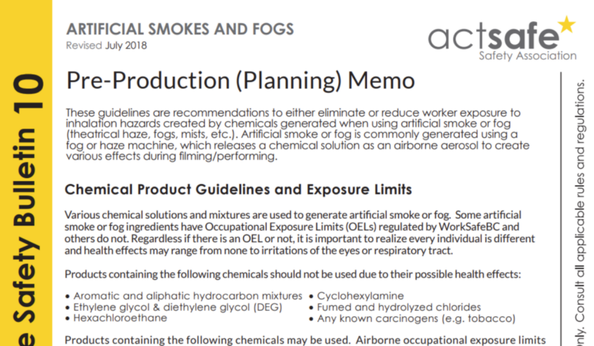 #10 Artificial Smokes and Fogs – Pre-Planning Memo