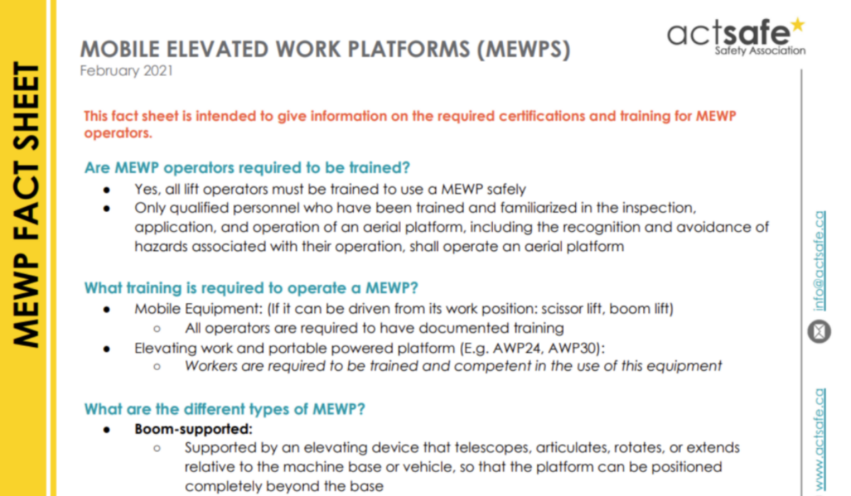 Mobile Elevated Work Platforms (MEWPS)