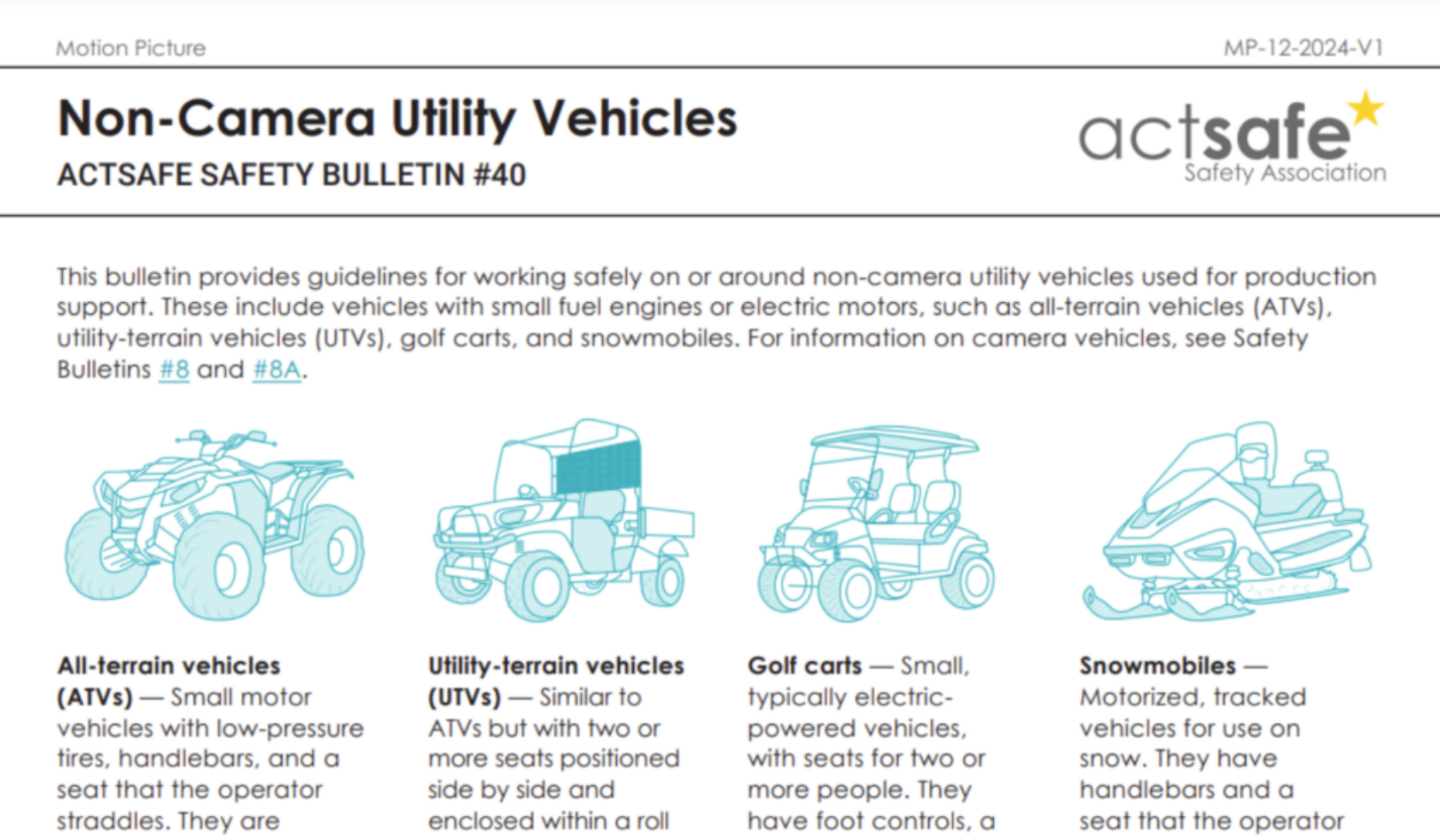 #40 Non-Camera Utility Vehicles Motion Picture Safety Bulletin