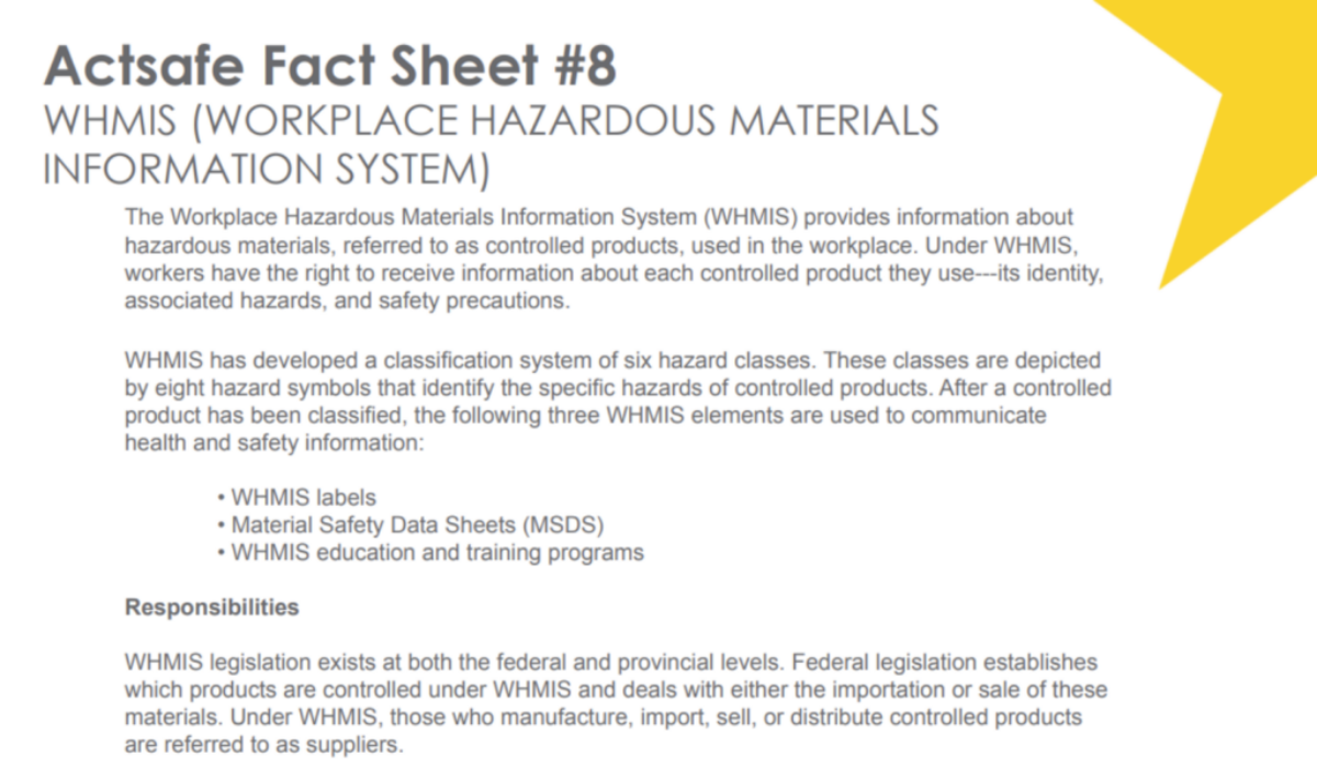 #8 Workplace Hazardous Materials Information System (WHMIS)