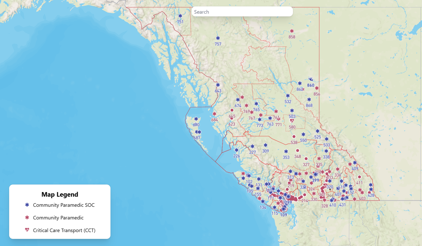 B.C. Emergency Health Services Ambulance Centre Map