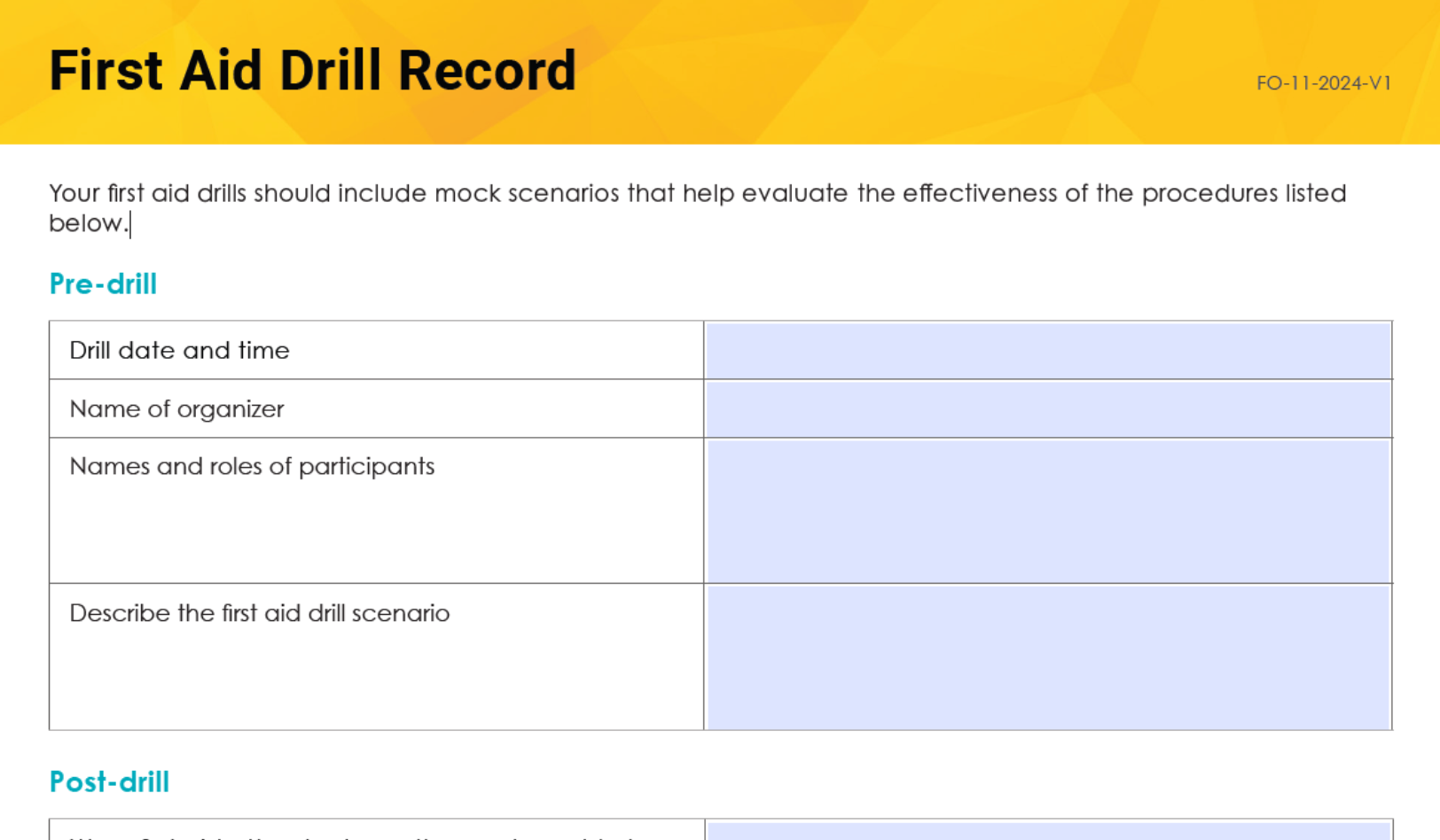 First Aid Drill Record