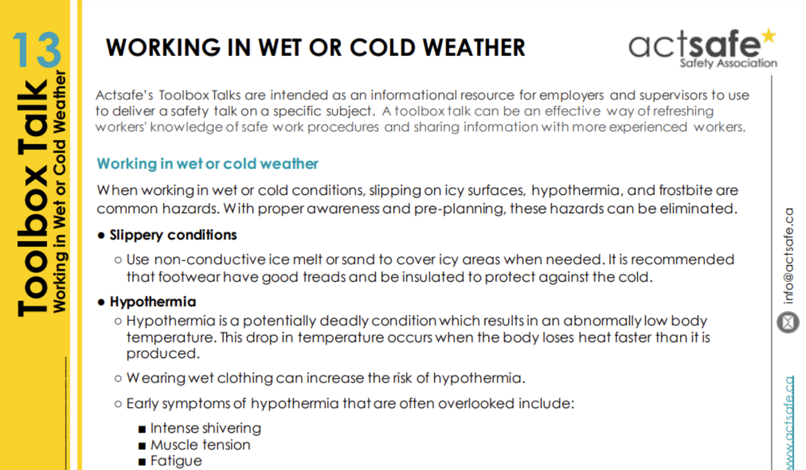 13 Working in Wet or Cold Weather